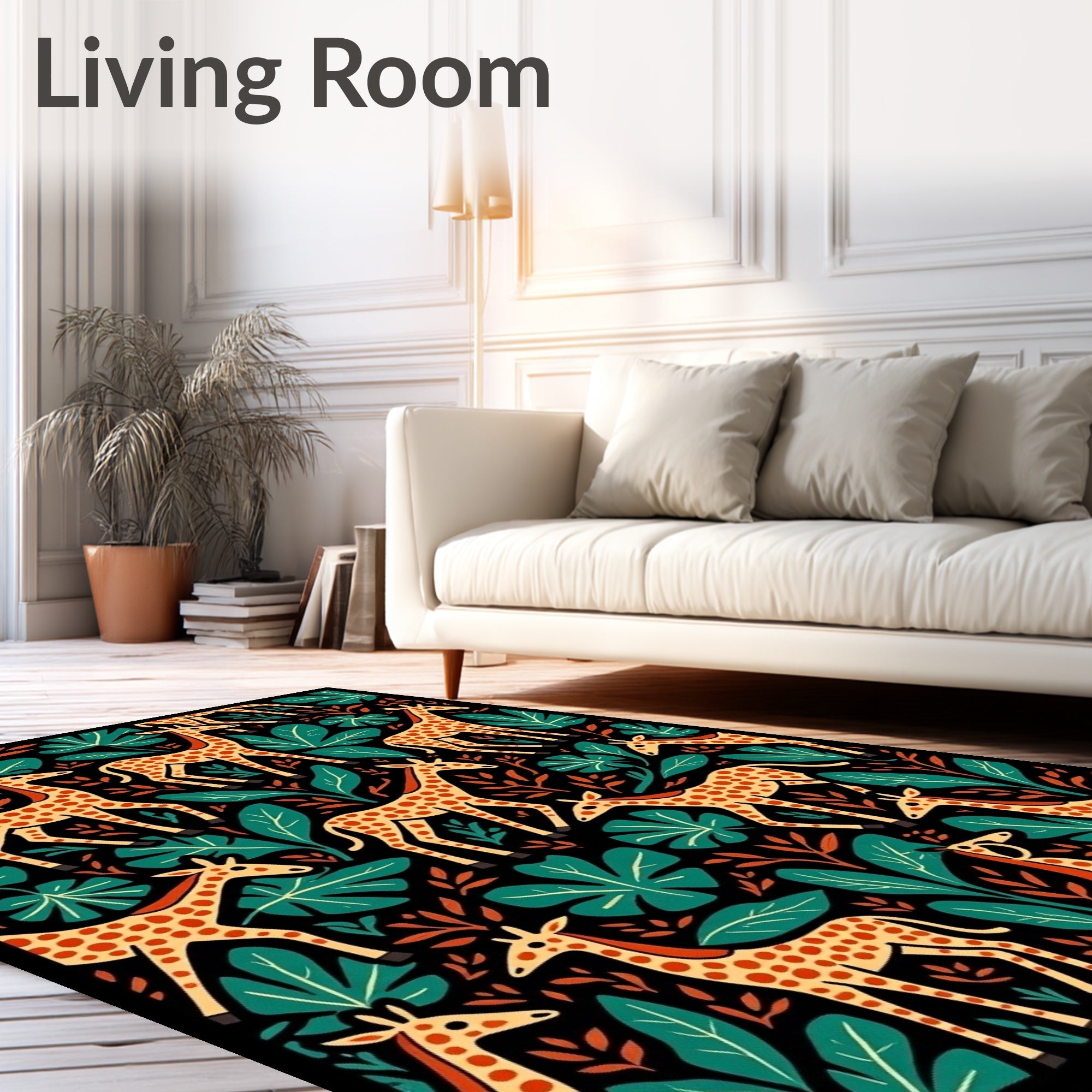 Whimsical Giraffe Jungle Botanical Rug