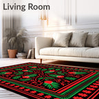 Bold Red Green Floral Garden Tapestry Rug