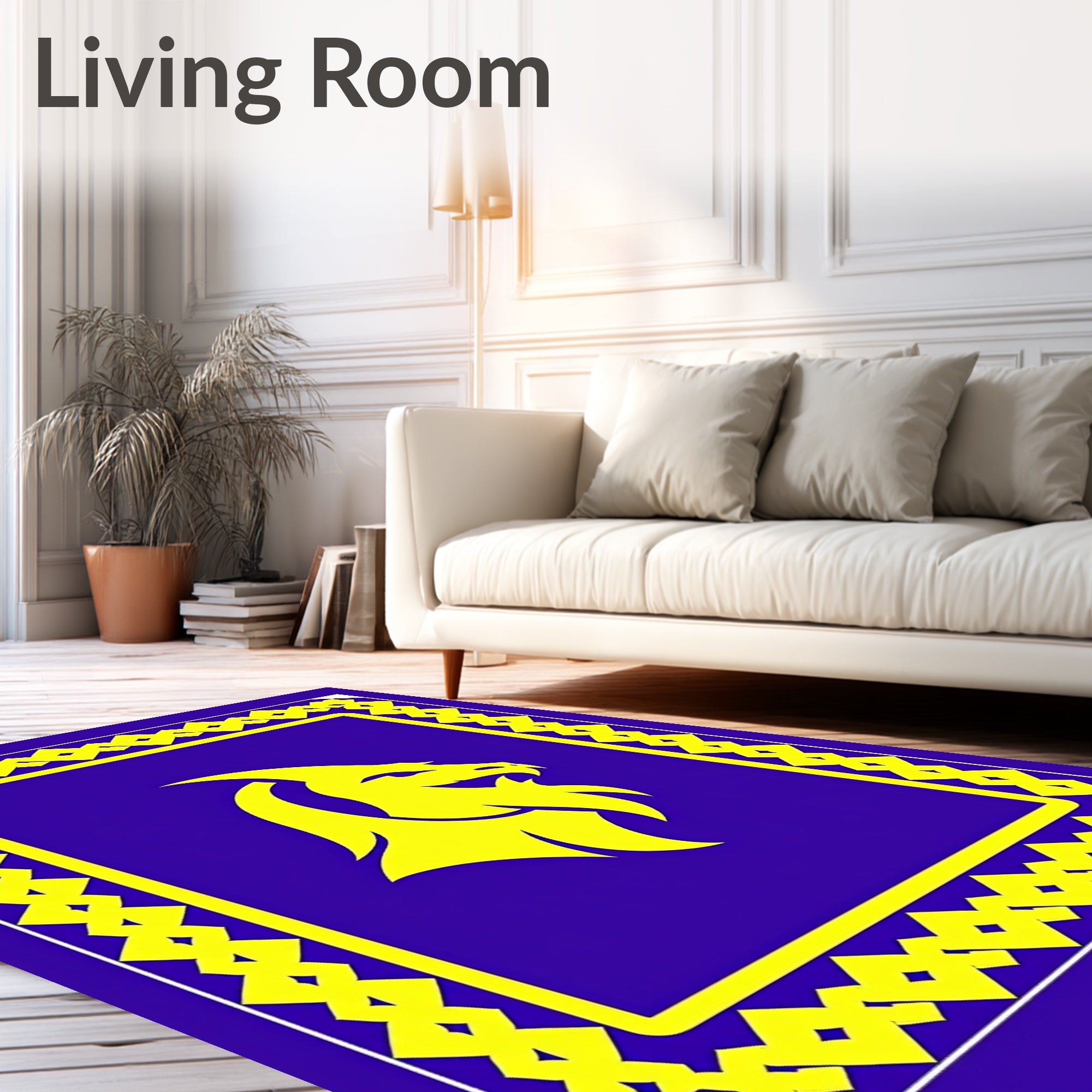 Bold Yellow Lion Emblem Royal Rug