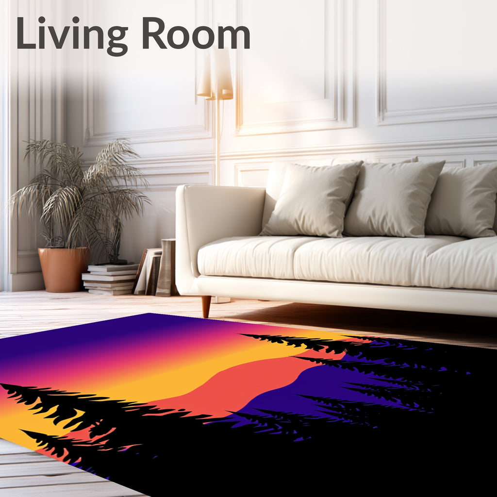 Gradient Sunset Forest Silhouette Rug