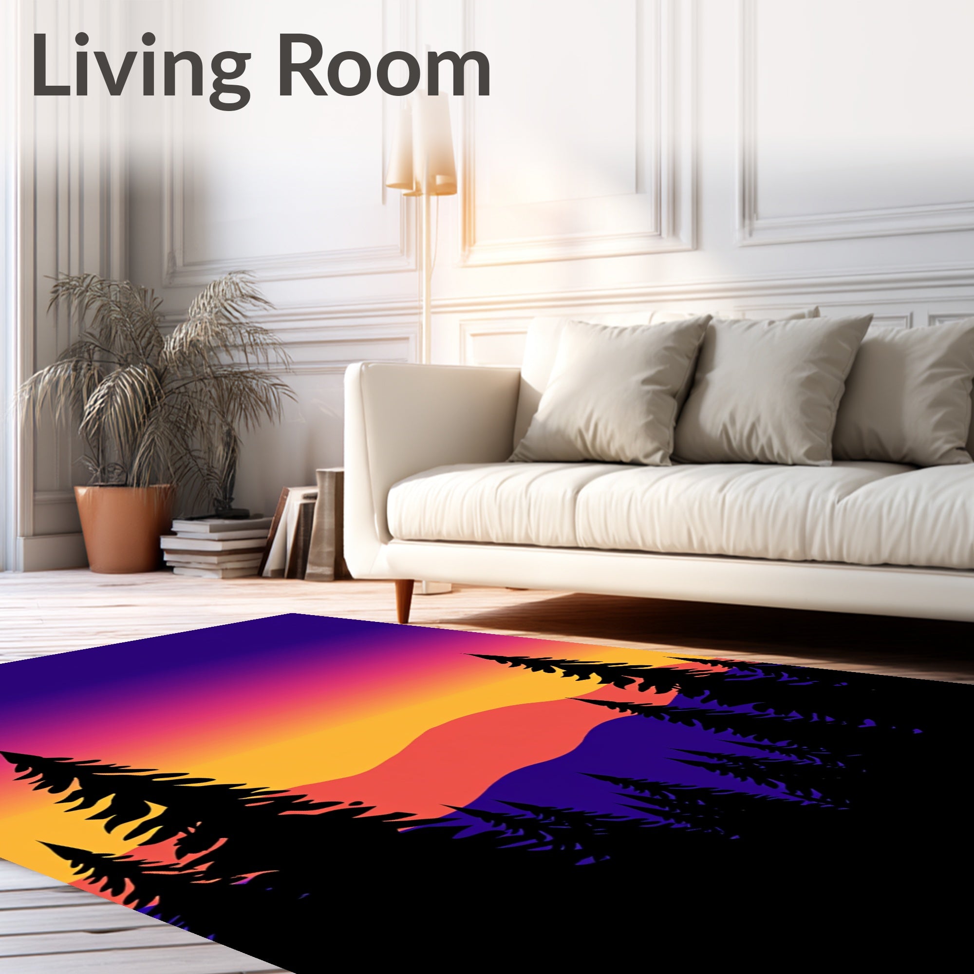 Gradient Sunset Forest Silhouette Rug