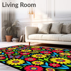 Vibrant Retro Floral Butterfly Garden Rug