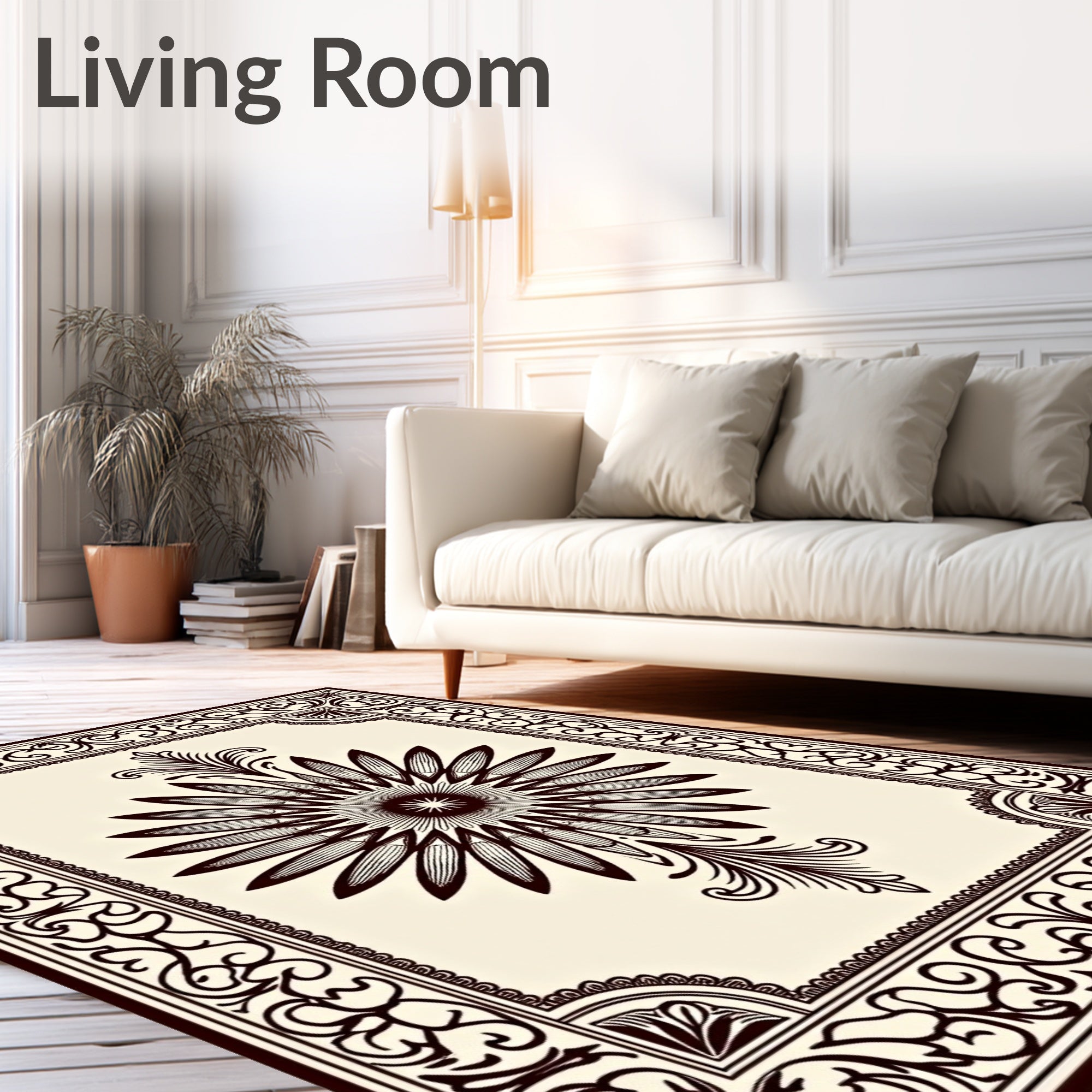 Ornate Dark Floral Sunburst Frame Rug