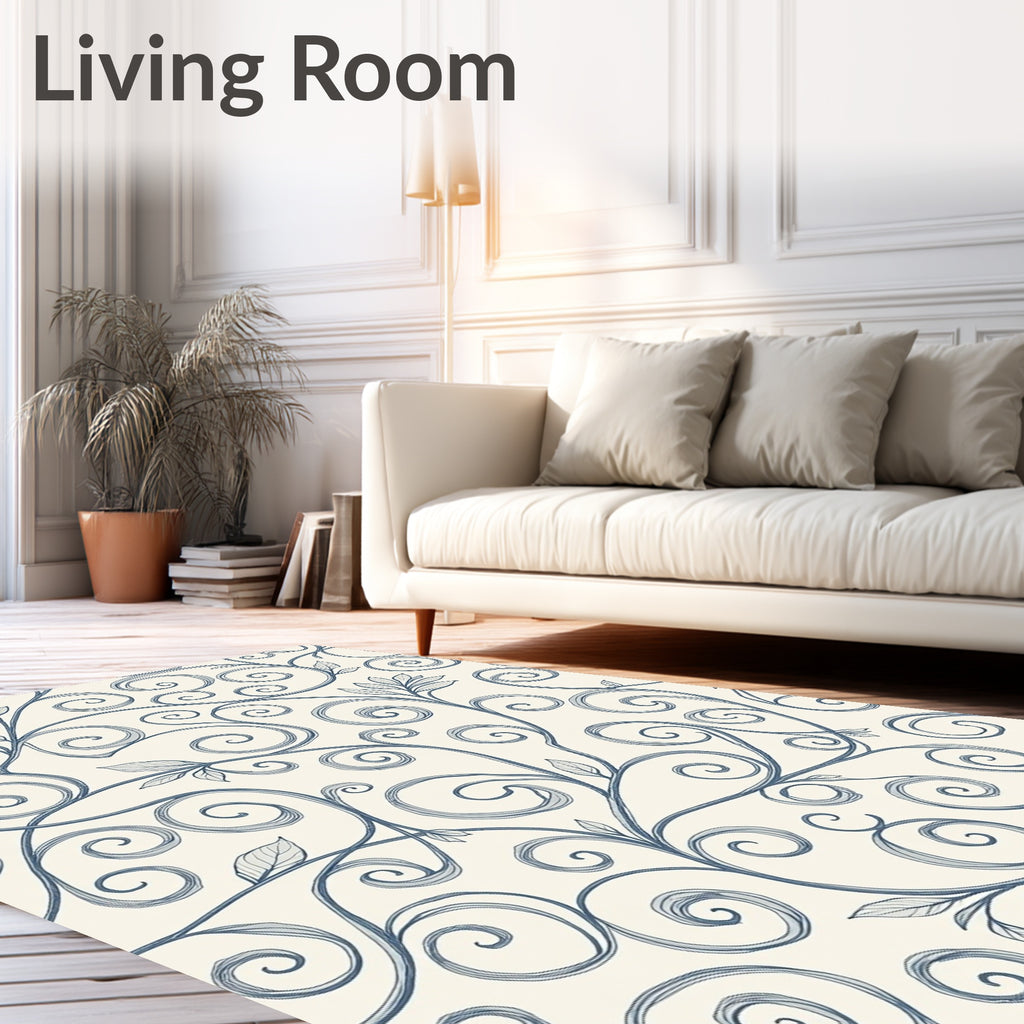 Vintage Blue Swirl Vine Garden Rug