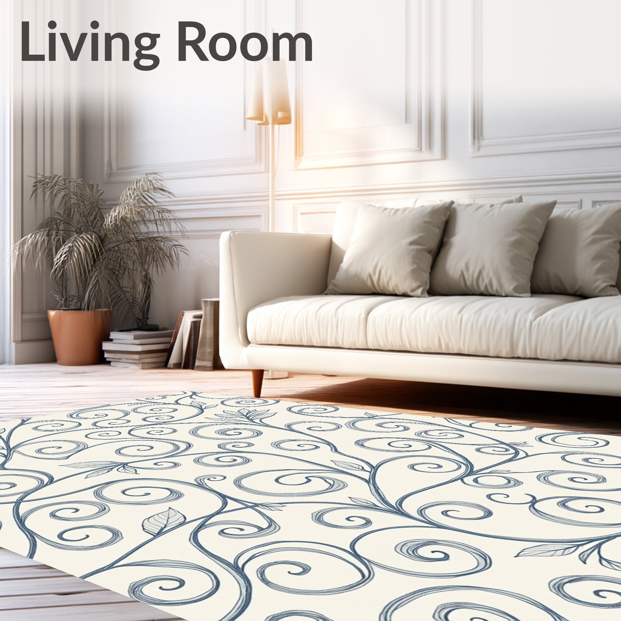 Vintage Blue Swirl Vine Garden Rug