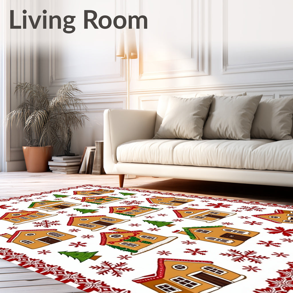 Whimsical Gingerbread Village Winter Snowflakes Rug