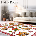 Whimsical Gingerbread Village Winter Snowflakes Rug