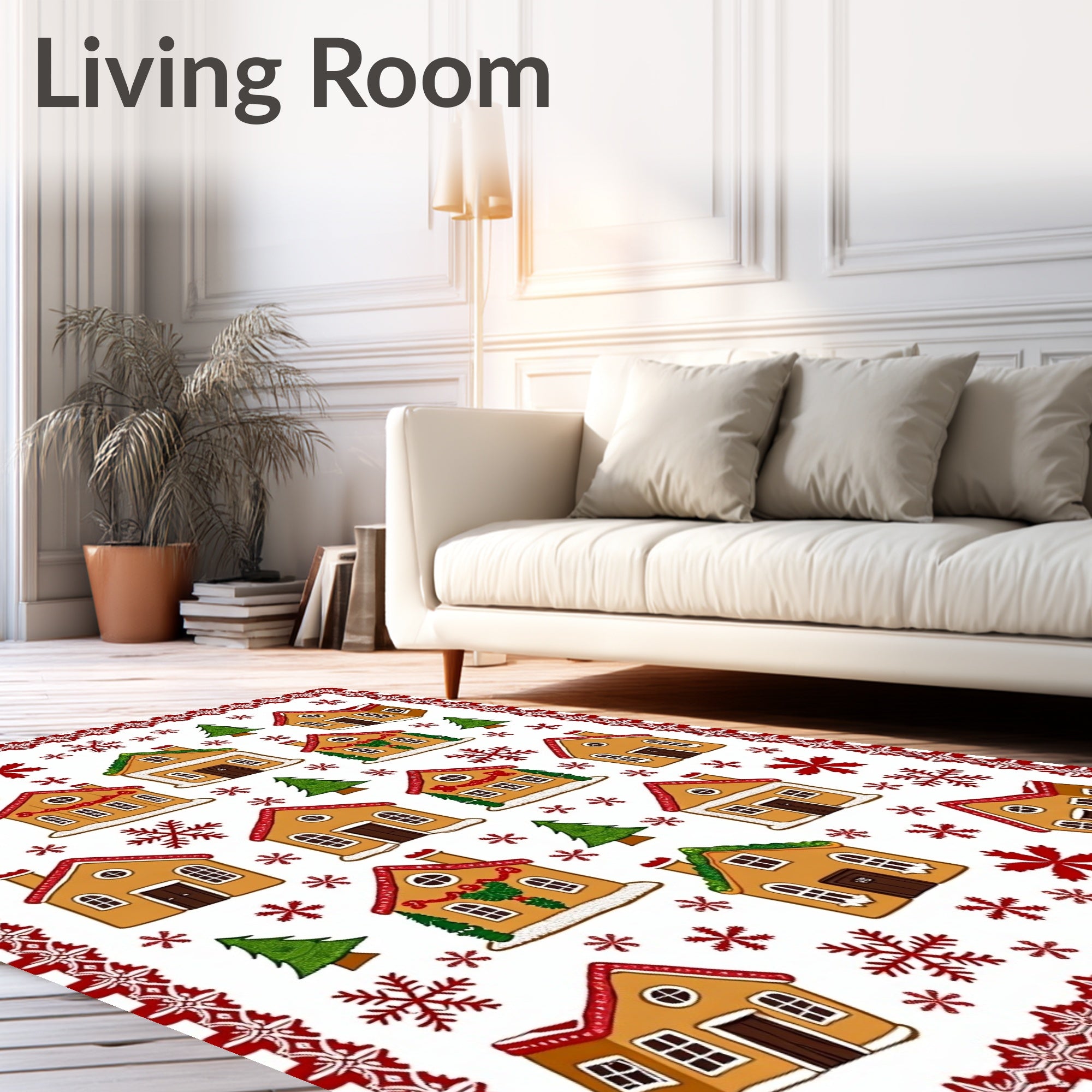 Whimsical Gingerbread Village Winter Snowflakes Rug