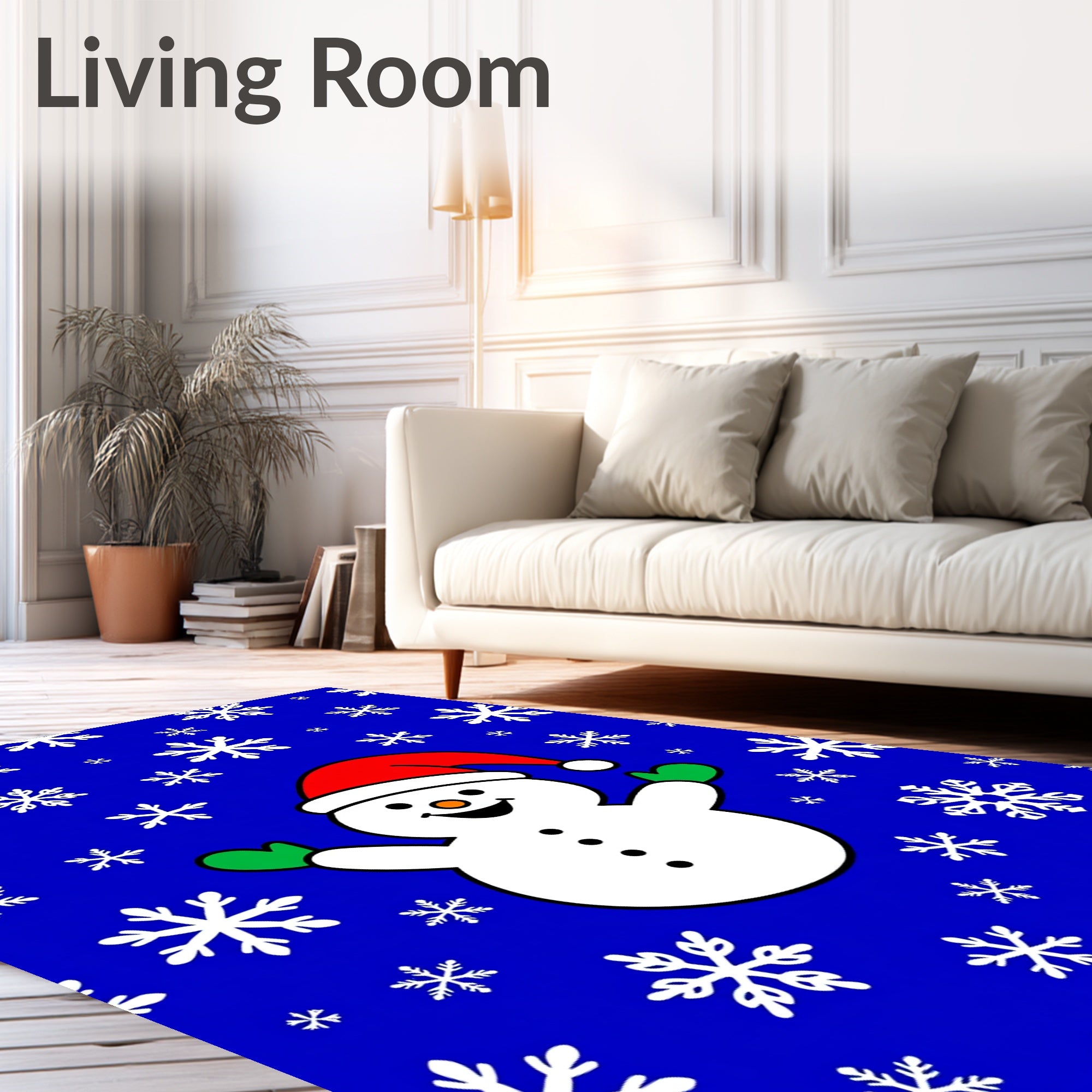 Cheerful Snowman With Falling Snowflakes Rug