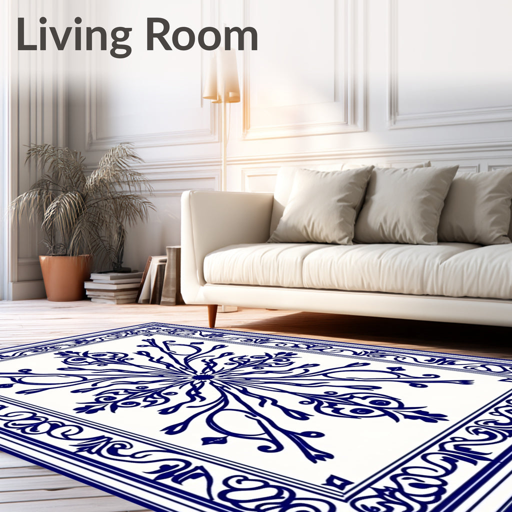 Ornate Cobalt Blue Floral Medallion Rug