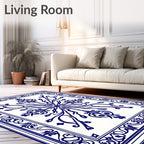 Ornate Cobalt Blue Floral Medallion Rug