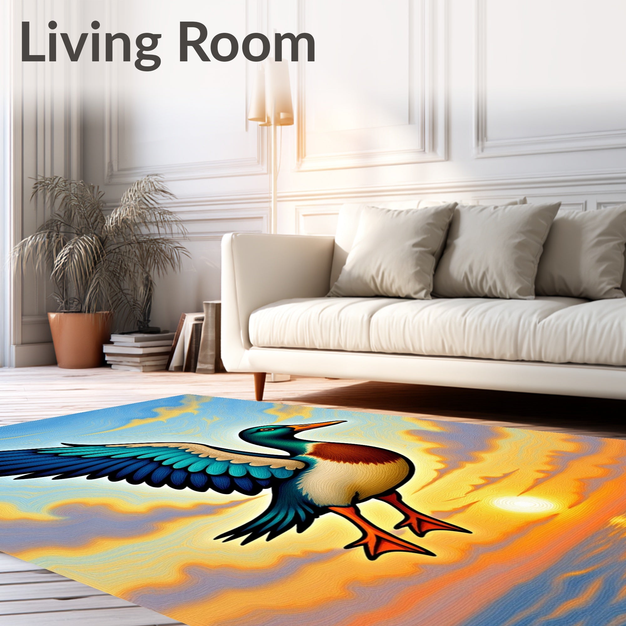 Vibrant Teal Duck Sunset Flight Rug