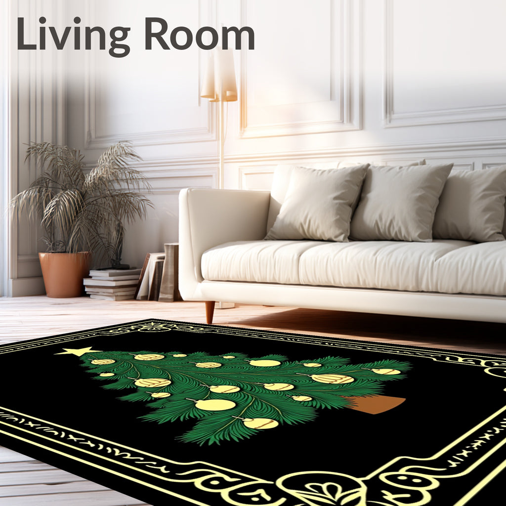 Golden Ornate Christmas Tree Festive Rug