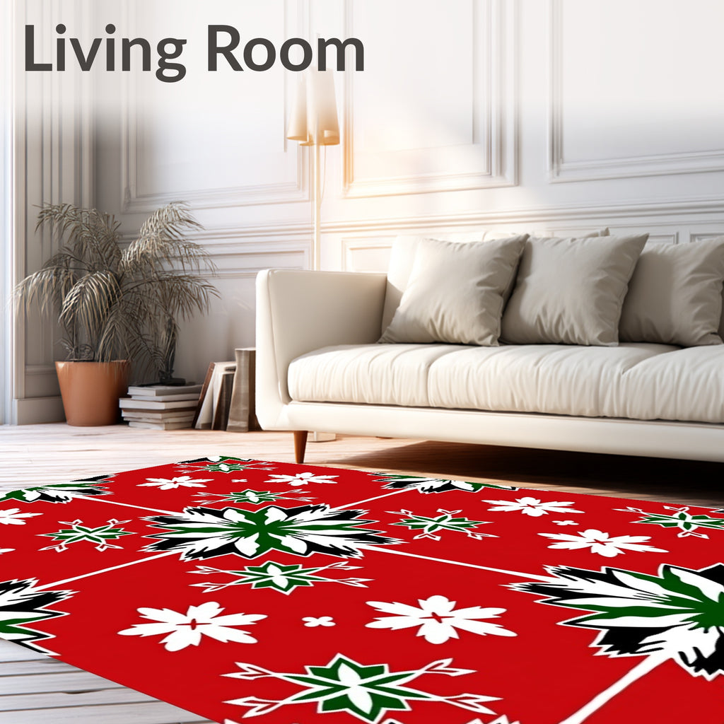 Red White Green Star Floral Medallion Rug