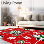 Red White Green Star Floral Medallion Rug