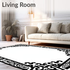 Black Elaborate Scrollwork Corner Border Rug