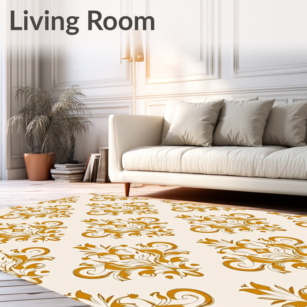 Golden Floral Damask Accent Rug