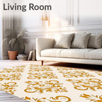 Golden Floral Damask Accent Rug