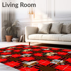 Red Plaid Truck Tree Repeat Rug