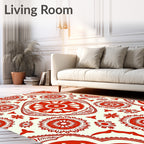 Vibrant Crimson Floral Mandala Rug