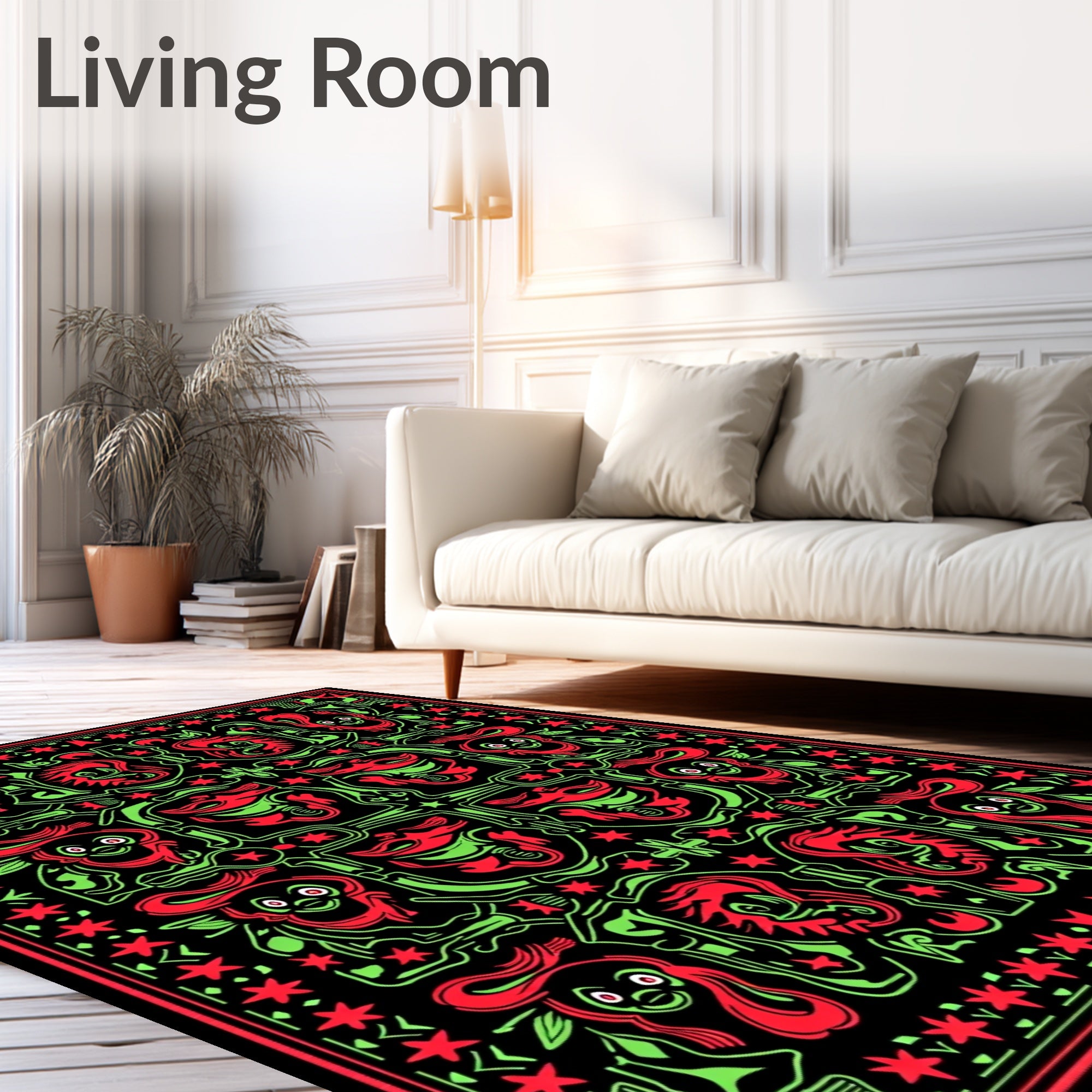 Whimsical Red Green Creature Symmetry Rug