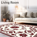 Deep Red Floral Symmetry Arrangement Rug