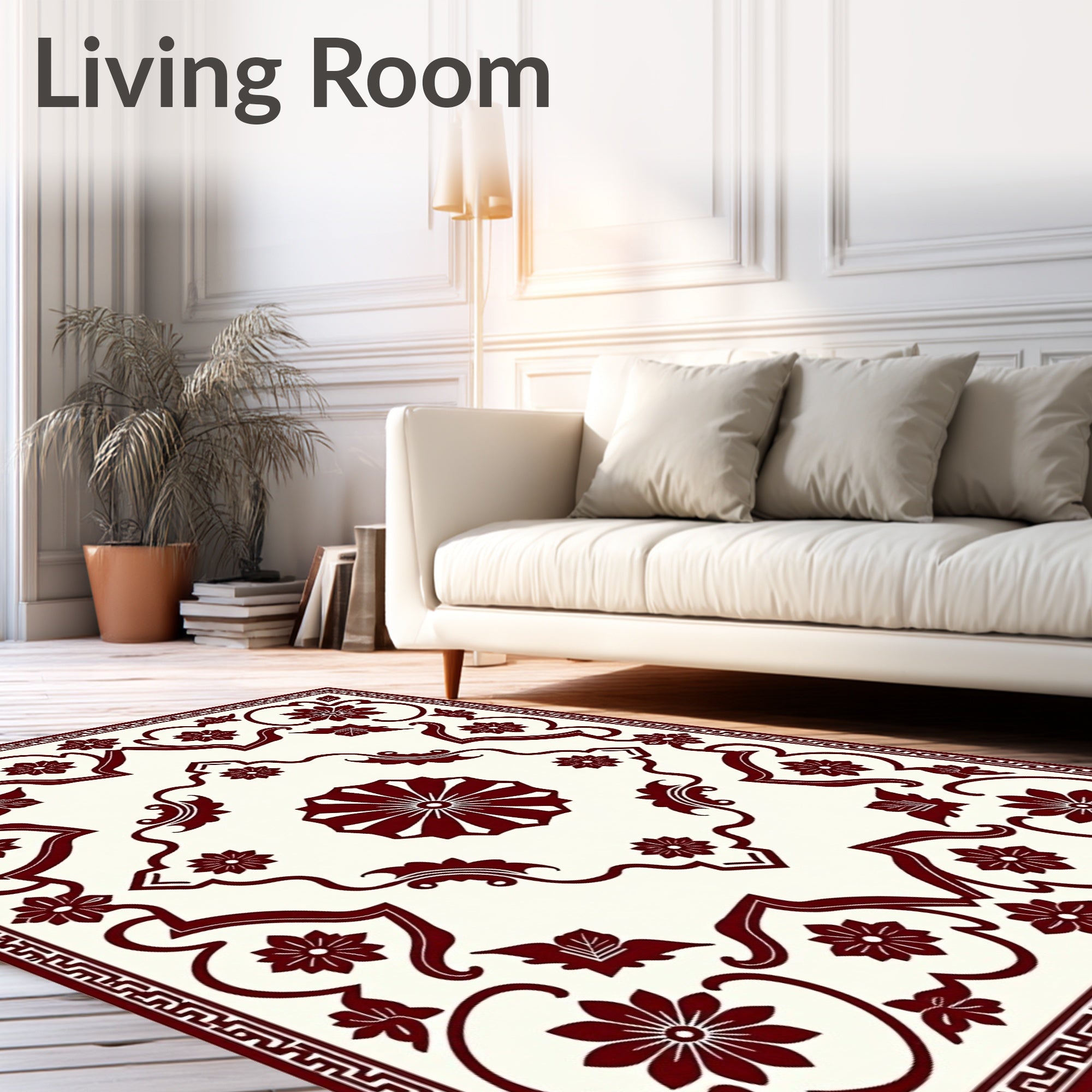 Deep Red Floral Symmetry Arrangement Rug
