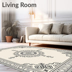 Cream Gray Mandala Frame Rug