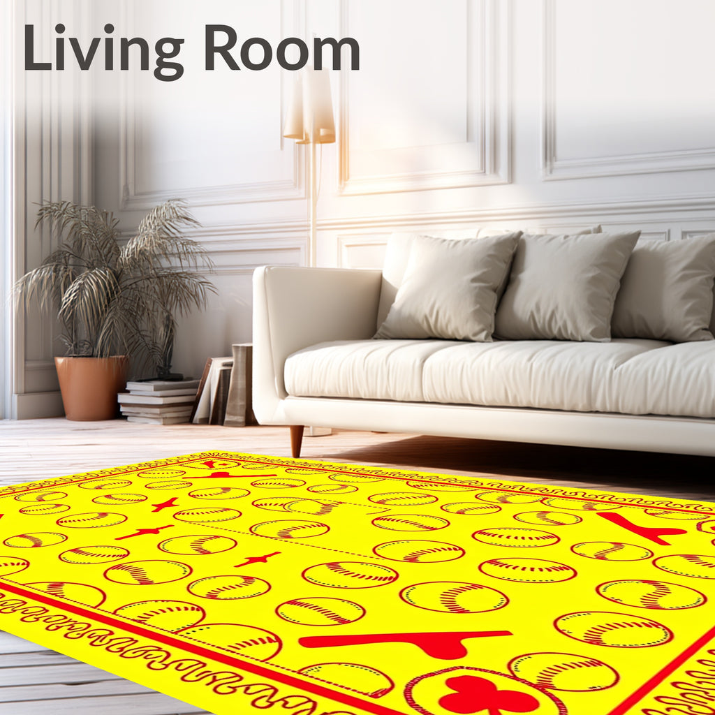 Bright Yellow Red Baseball Field Accents Rug