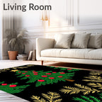 Green Pine Trees With Gold Star And Orbs Rug