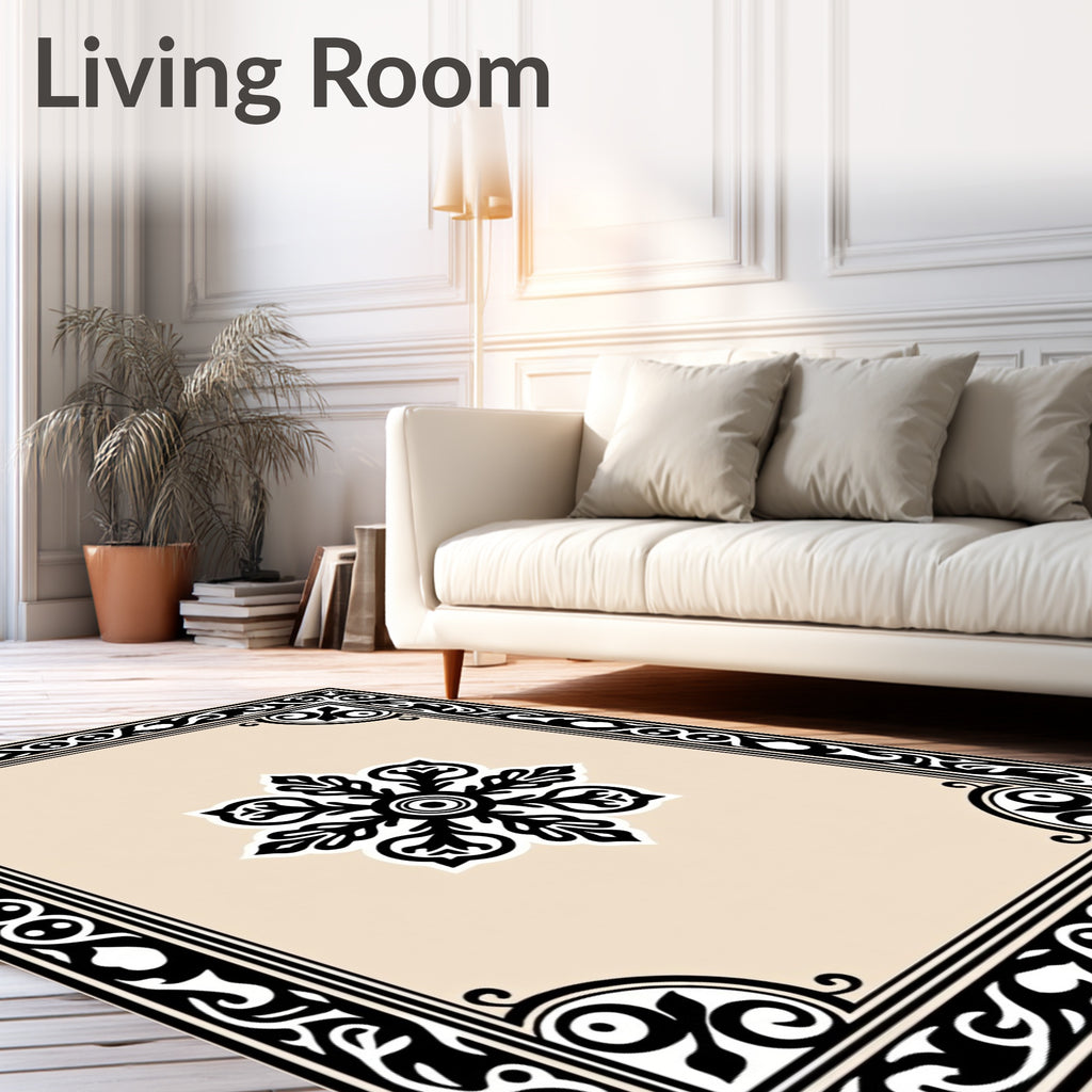 Black Floral Bordered Medallion Rug