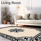 Black Floral Bordered Medallion Rug