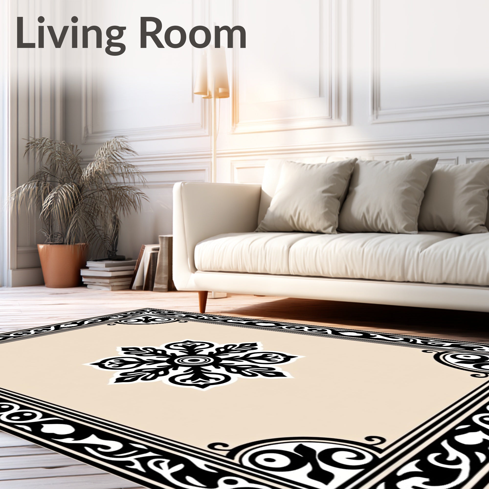 Black Floral Bordered Medallion Rug