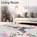 Pink Roses Eiffel Tower Hearts Rug