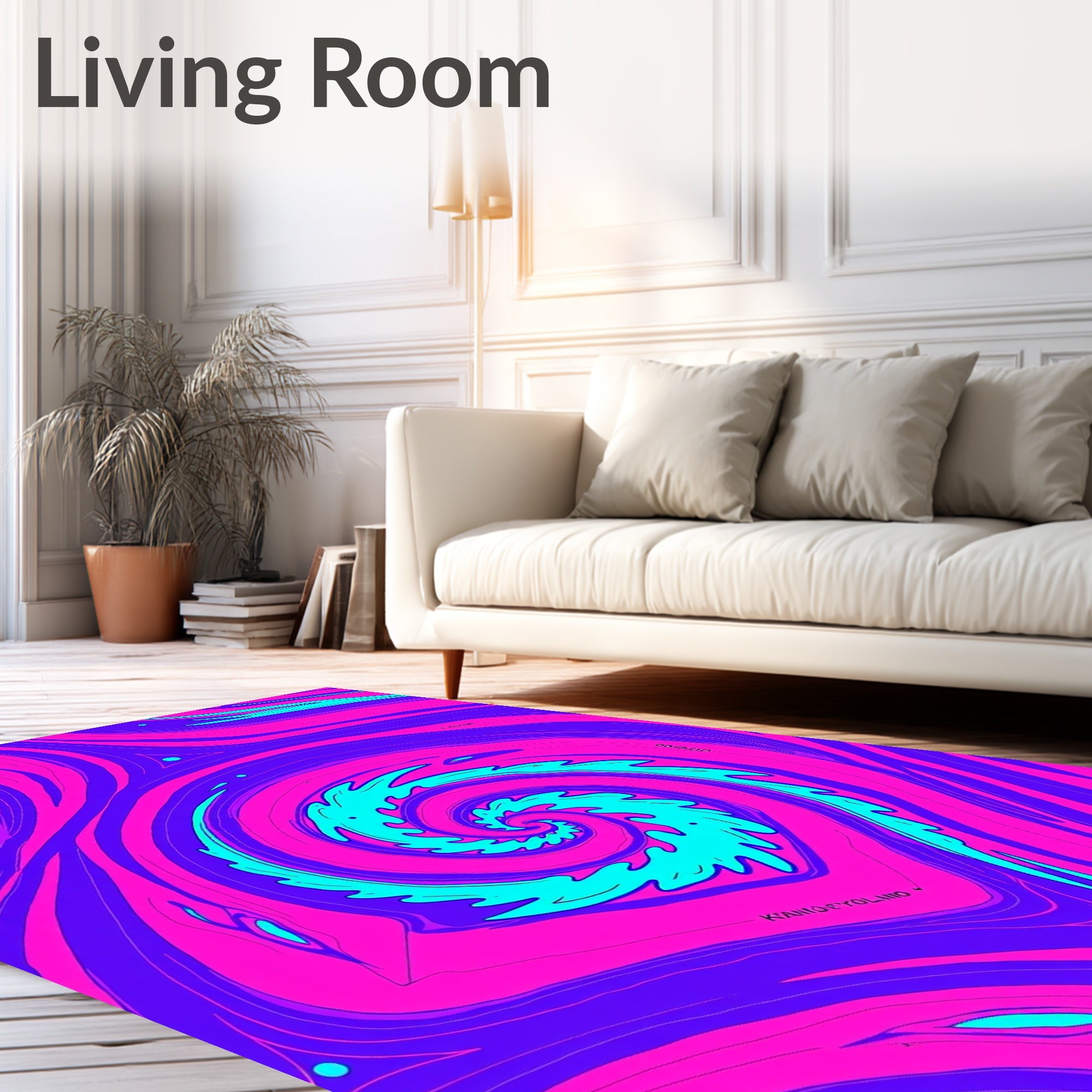 Vivid Pink Teal Swirl Spiral Rug