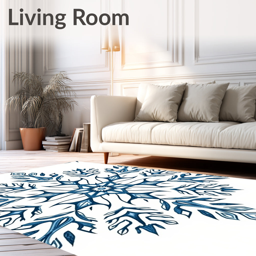 Deep Blue Symmetric Floral Medallion Rug