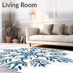 Deep Blue Symmetric Floral Medallion Rug