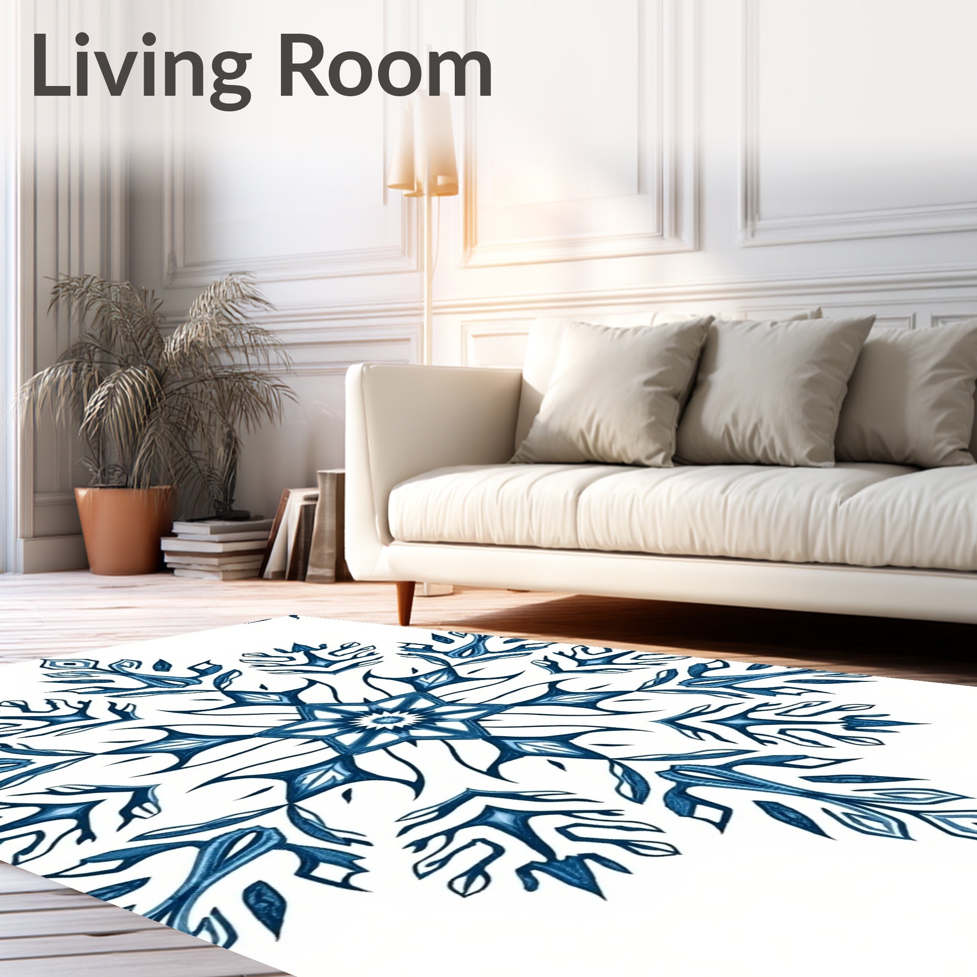 Deep Blue Symmetric Floral Medallion Rug