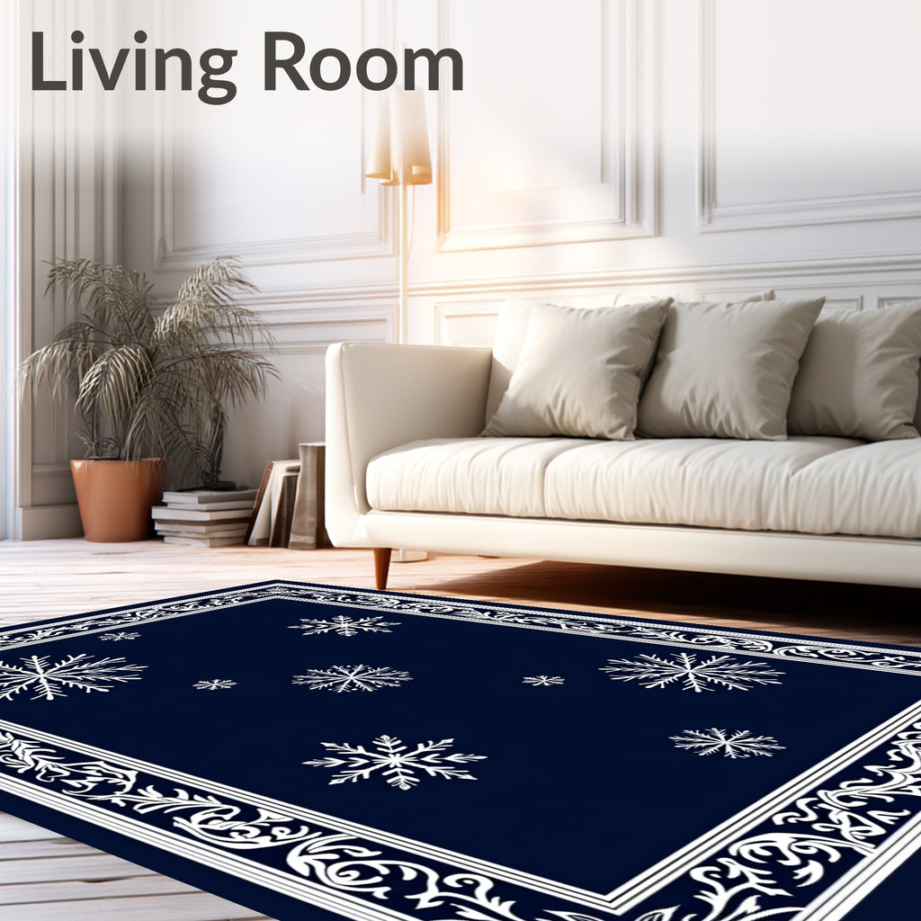 Dark Blue Winter Snowflake Garden Rug