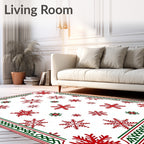 Red Green Snowflake Border Art Rug