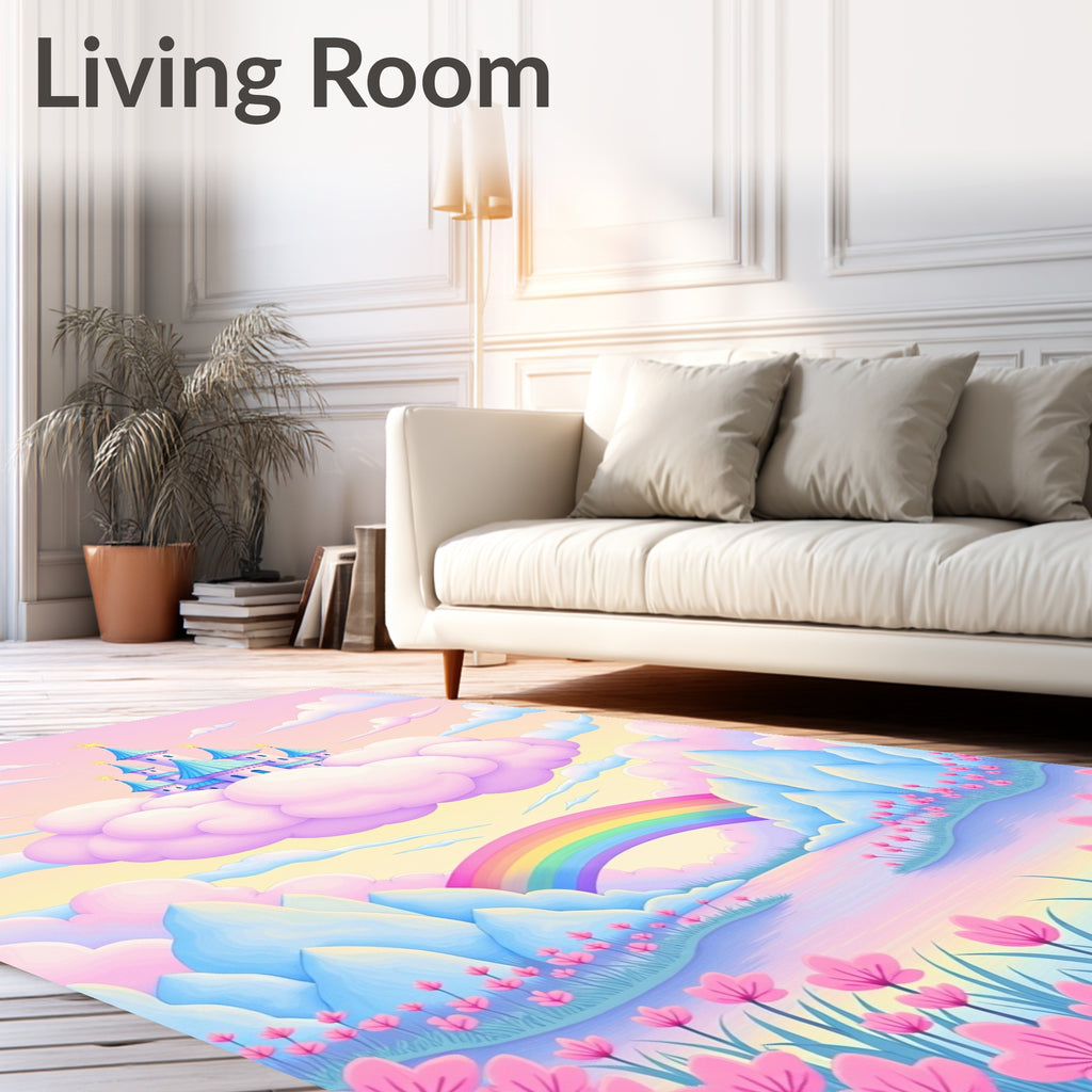 Pastel Cloud Castle Rainbow Meadow Rug