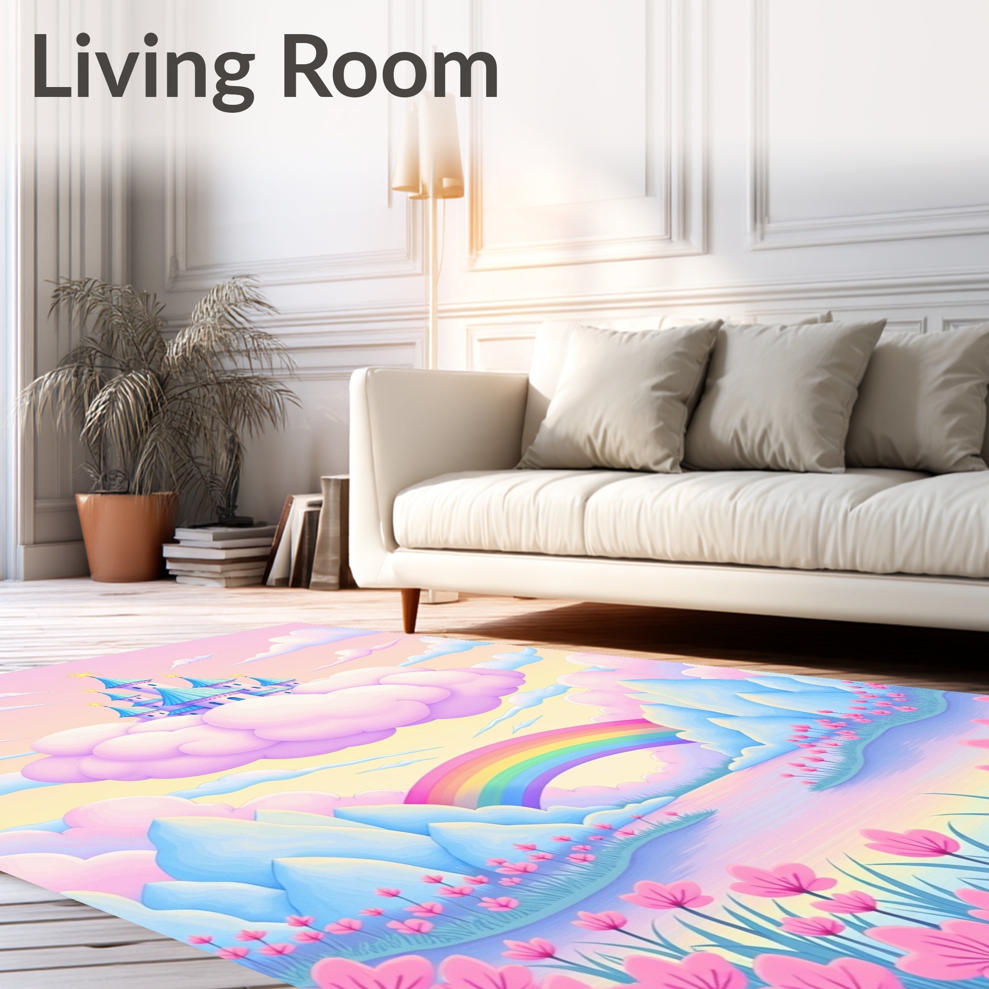Pastel Cloud Castle Rainbow Meadow Rug
