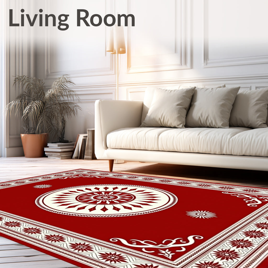 Rich Red Sunburst Medallion Rug