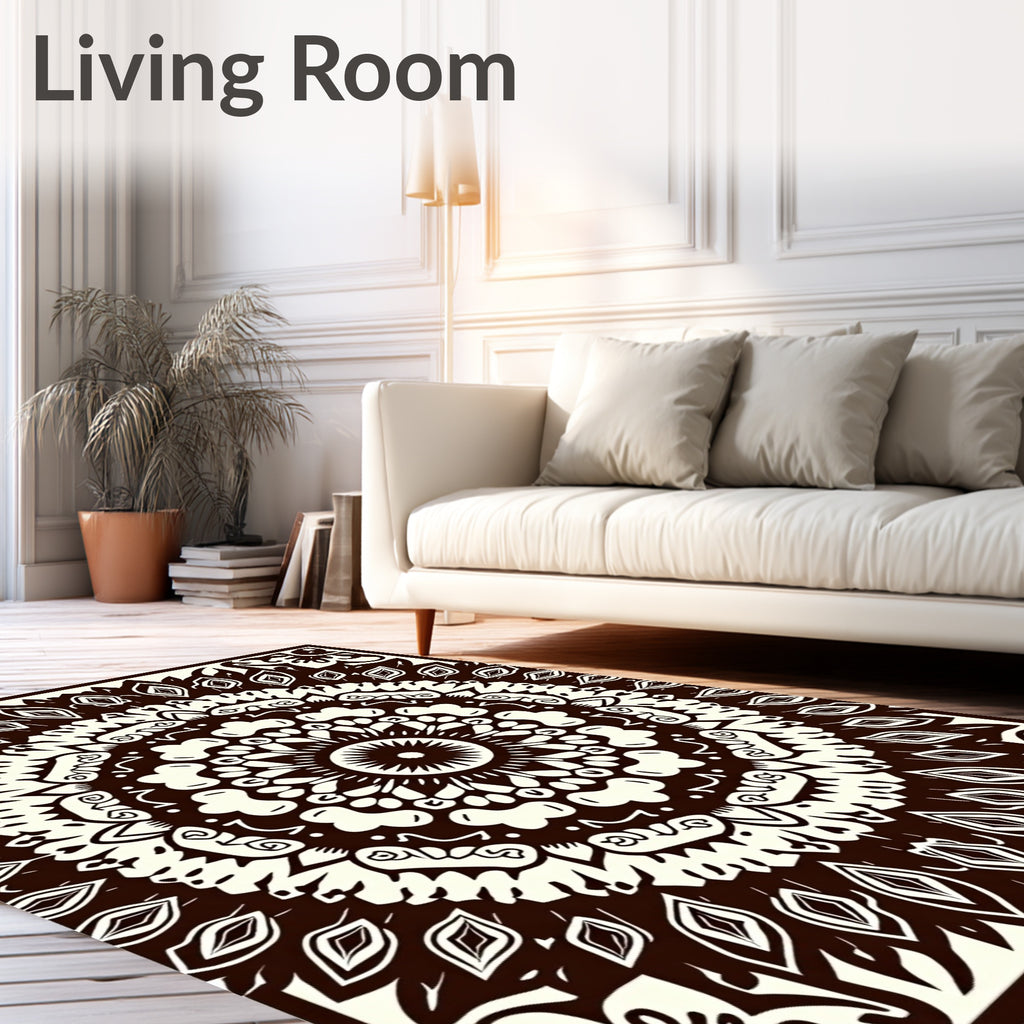 Dark Brown White Radial Mandala Rug