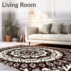 Dark Brown White Radial Mandala Rug