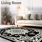 Black Ivory Sunburst Floral Frame Rug