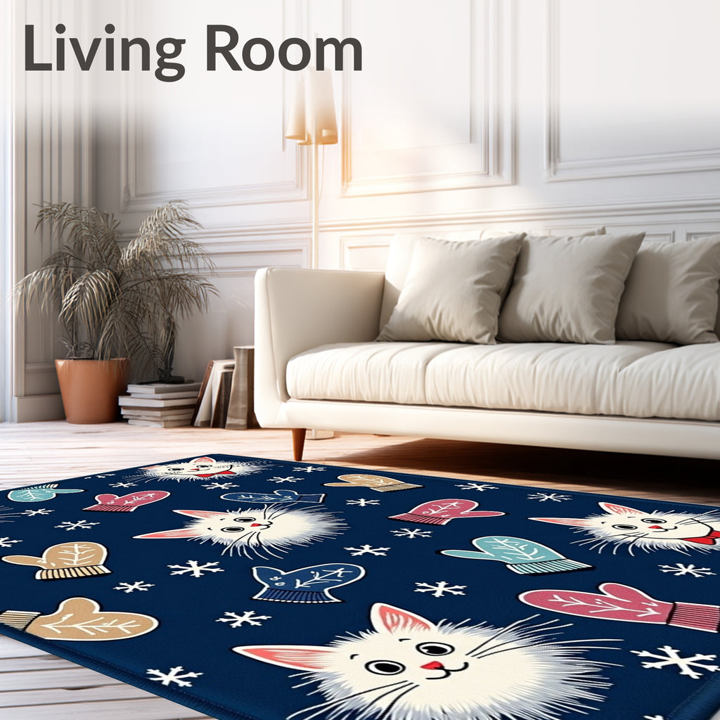 Whimsical Cat Mittens Snowflakes Composed Rug