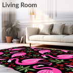 Vibrant Pink Flamingo Tropical Floral Rug