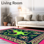 Lively Green Dinosaur Floral Border Rug