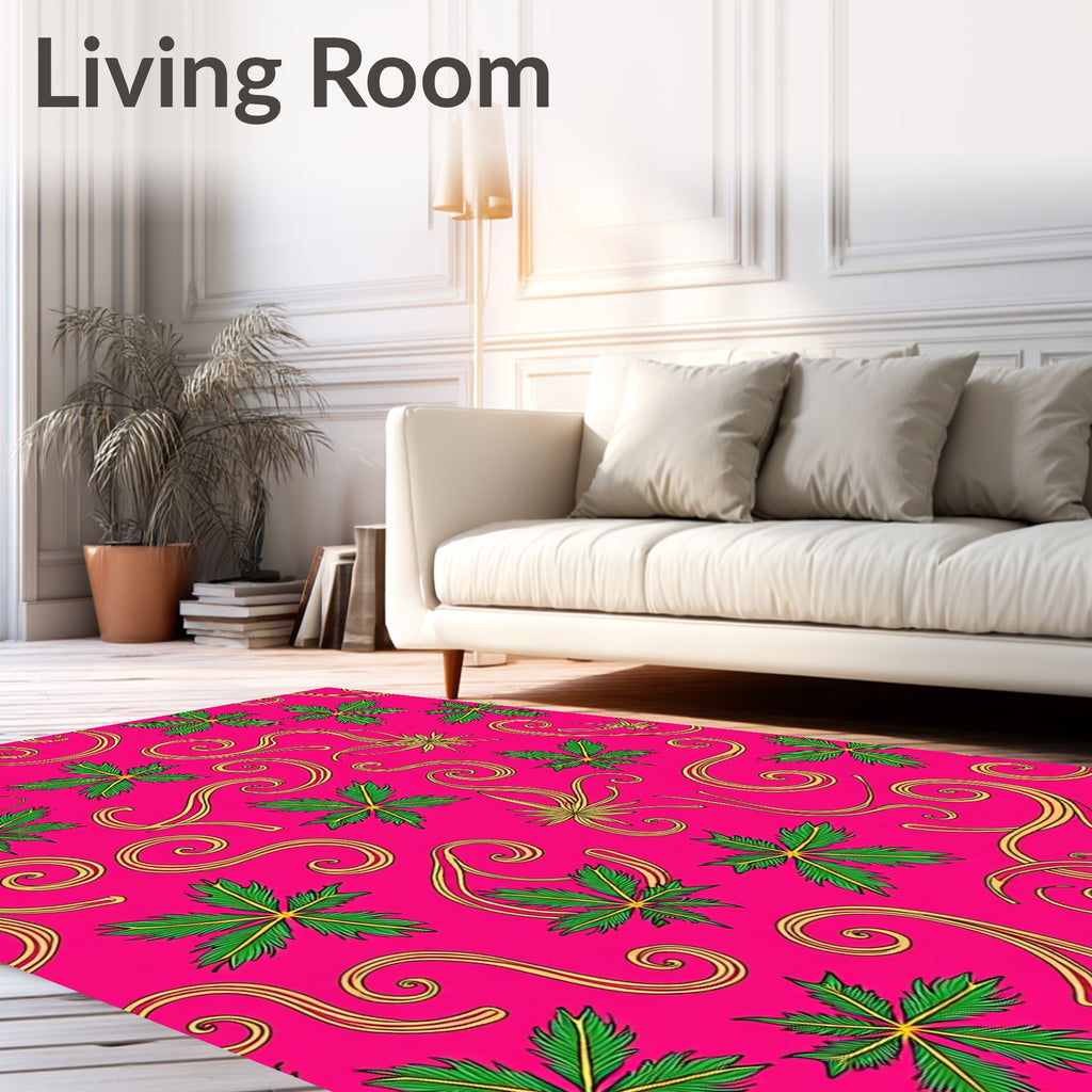 Vibrant Pink Leaf Swirl Medley Rug
